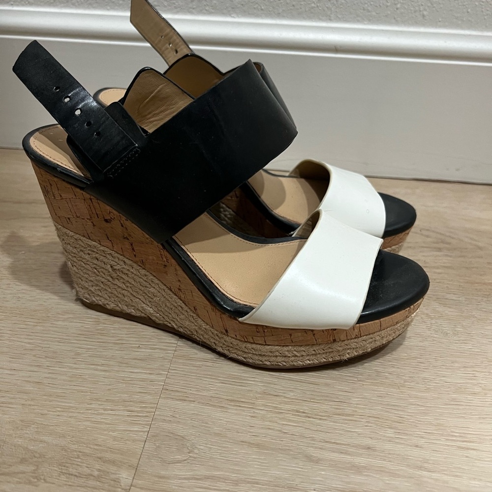 ANTONIO MELANI Black and White Wedge Sandals with Medium Heel